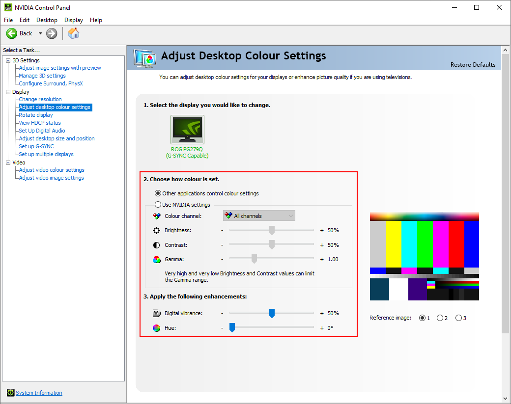 nvidia control panel color settings not working 2019